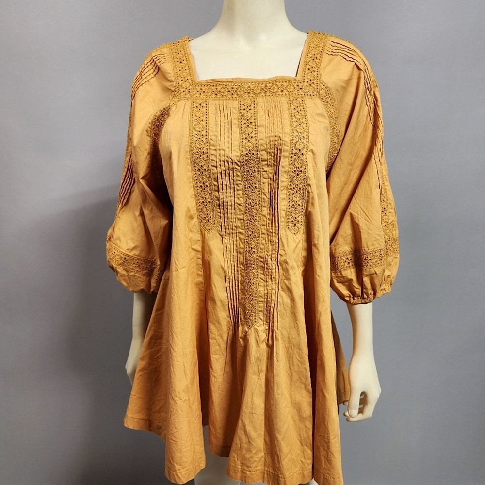 Free People Stitched Smocked Peasant Shirt Pumpkin for Thanksgiving Long Sleeve